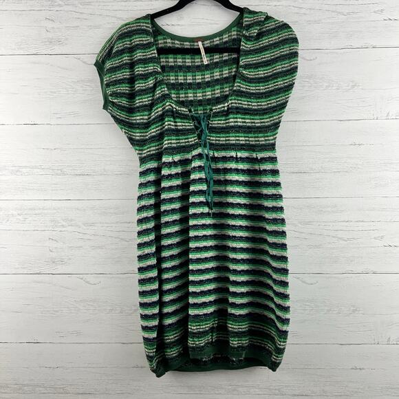 Free People Green Striped Knit Short Sleeve Dress Size XS - Picture 1 of 6
